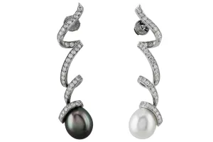 18k White Gold Diamond Pearl Drop Earrings