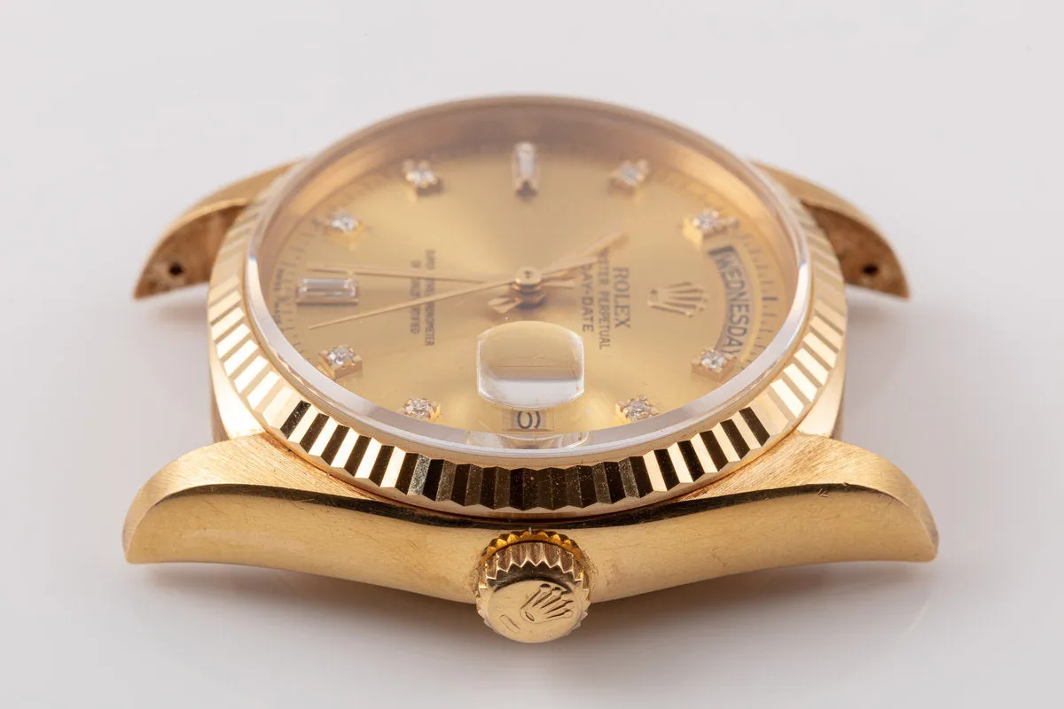 1988 Unpolished Rolex 18K YG Day-Date 18038 with Metallic Gold Diamond Dial