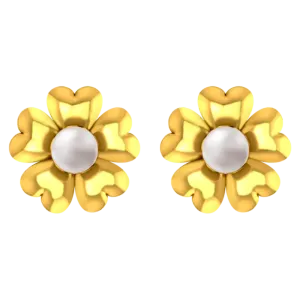 22k Floral Gold Earrings With An Elegant Pearl In The Middle