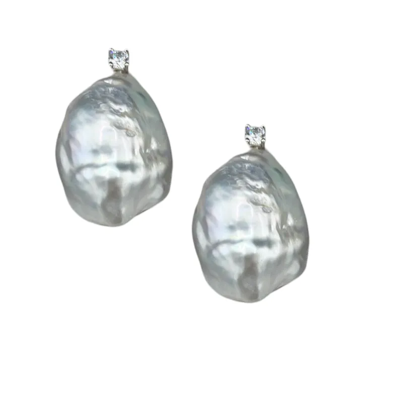 325-07-S | STONE PEARL/CZ EARRING (GRAY ON SILVER)