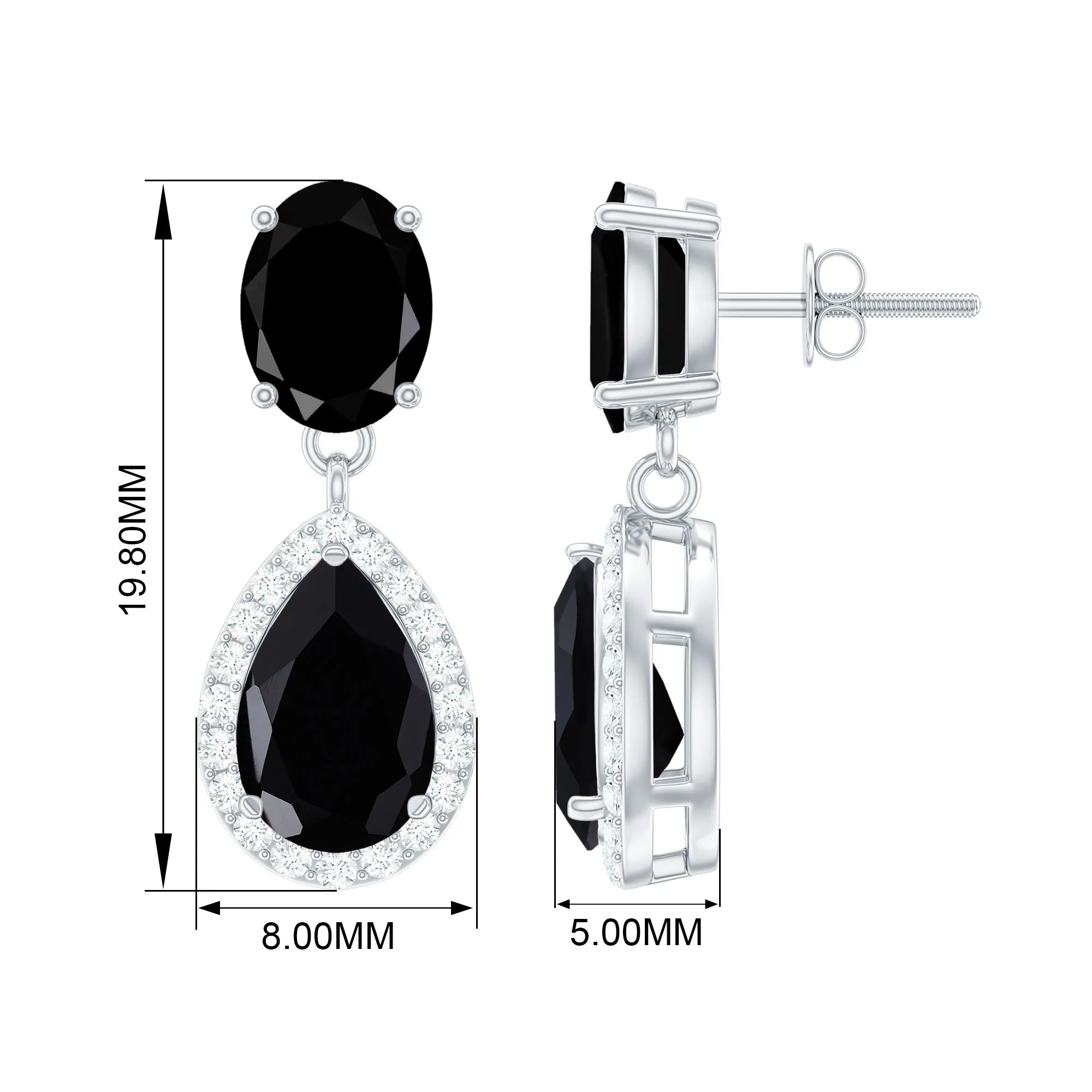 4.5 CT Oval and Pear Black Spinel Classic Dangle Earrings with Diamond