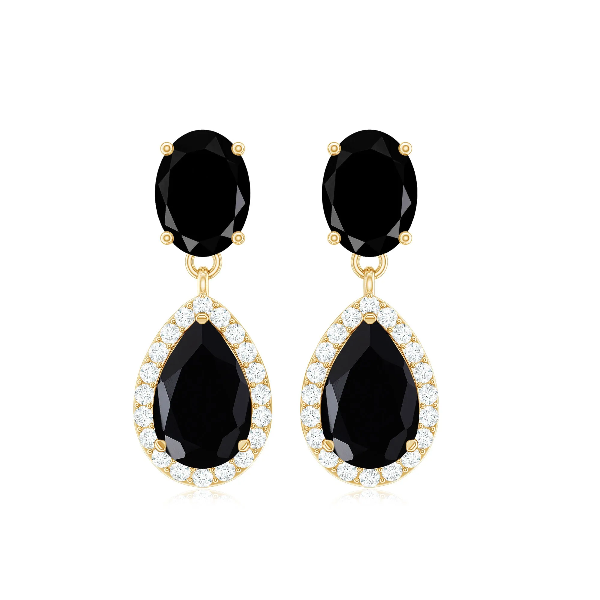 4.5 CT Oval and Pear Black Spinel Classic Dangle Earrings with Diamond