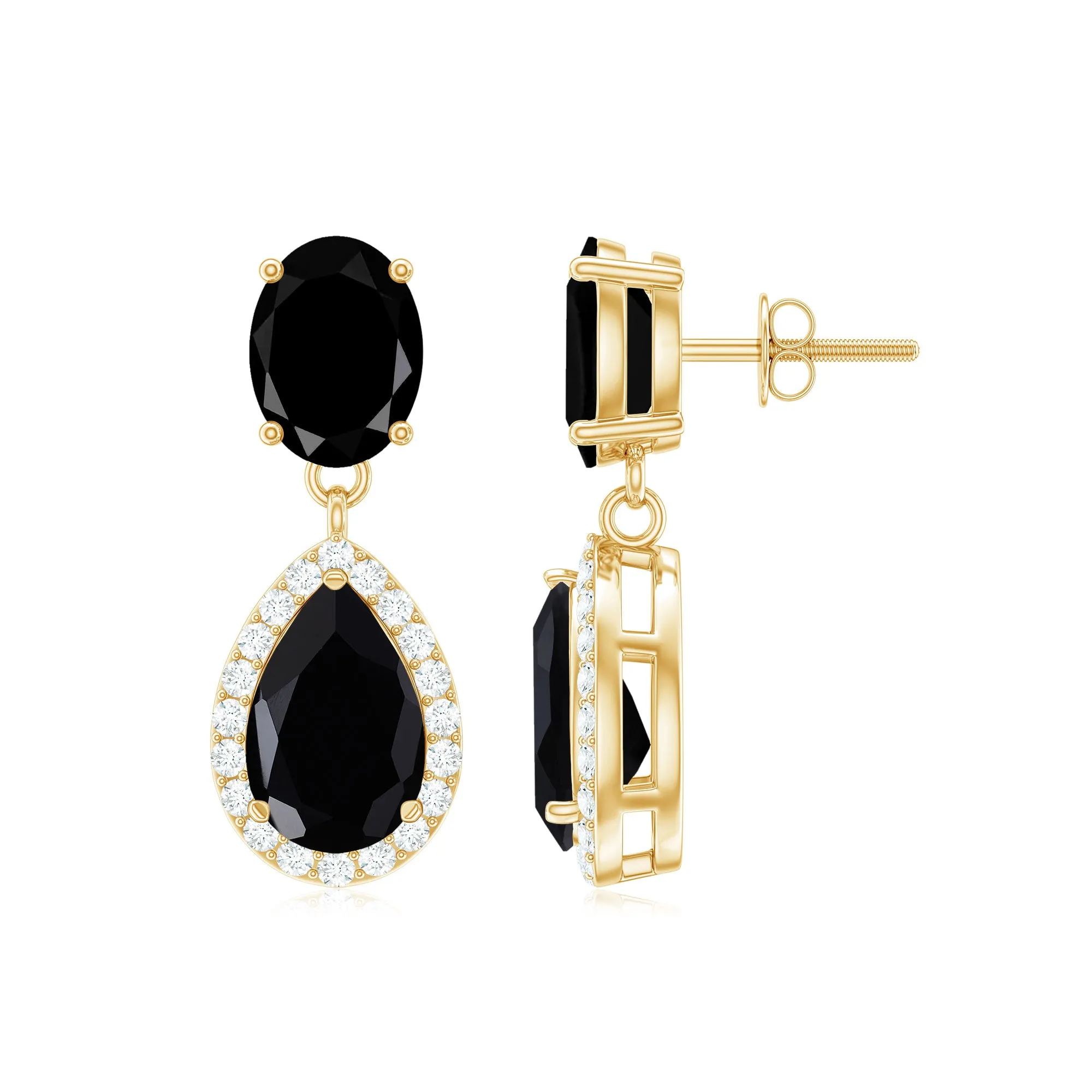 4.5 CT Oval and Pear Black Spinel Classic Dangle Earrings with Diamond