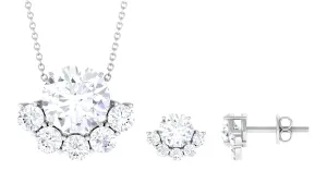 7 CT Round Cut Zircon Necklace Earrings Set with Half Halo