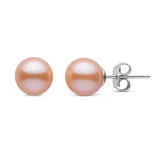 7.5-8.0 mm Pink to Peach Freshadama Freshwater Pearl Stud Earrings