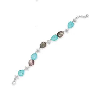 7"   1" Topaz, Turquoise and Mother of Pearl Bracelet