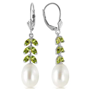 9.2 Carat 14K Solid White Gold Time Together Peridot Pearl Earrings