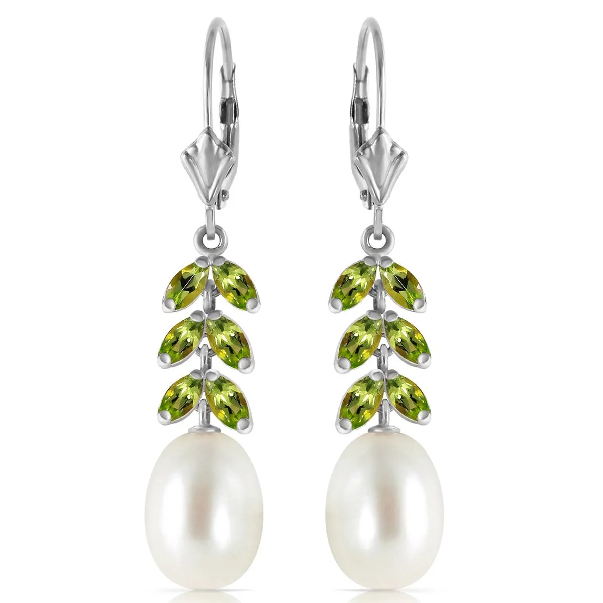 9.2 Carat 14K Solid White Gold Time Together Peridot Pearl Earrings