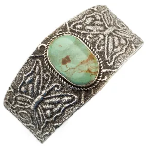 Anthony Bowman Green Kingman Turquoise USA Native American Made 925 Sterling Silver Cuff