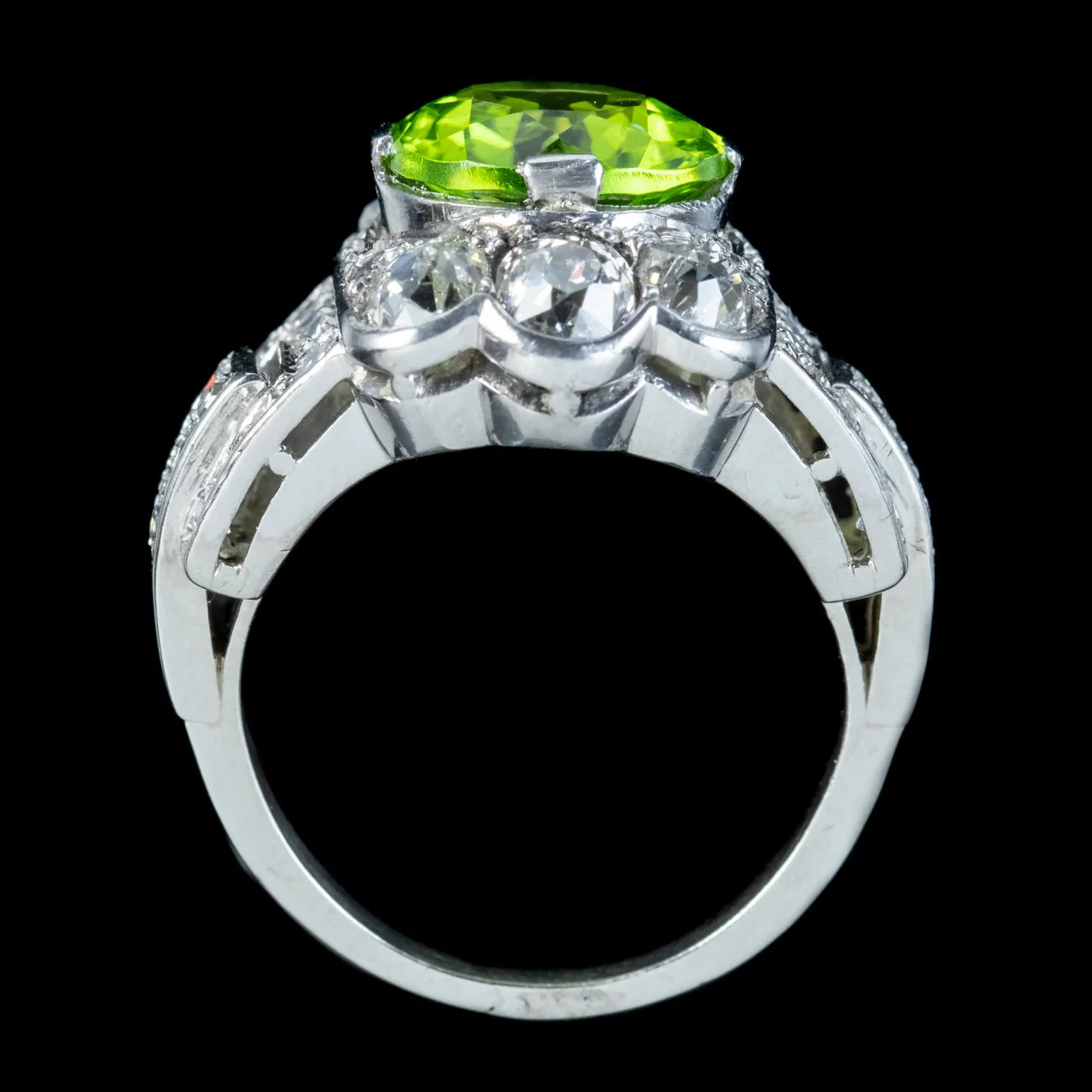 Antique Art Deco French Peridot Diamond Ring 4ct Peridot With Cert