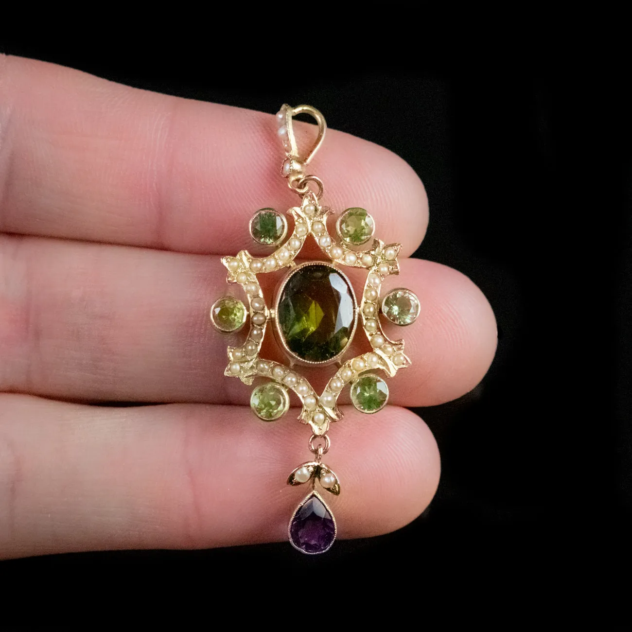 Antique Edwardian Suffragette 3.50Ct Peridot Pendant 18Ct Gold Circa 1910