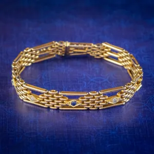 Antique Victorian Sapphire Diamond Gate Bracelet 15ct Gold Circa 1900