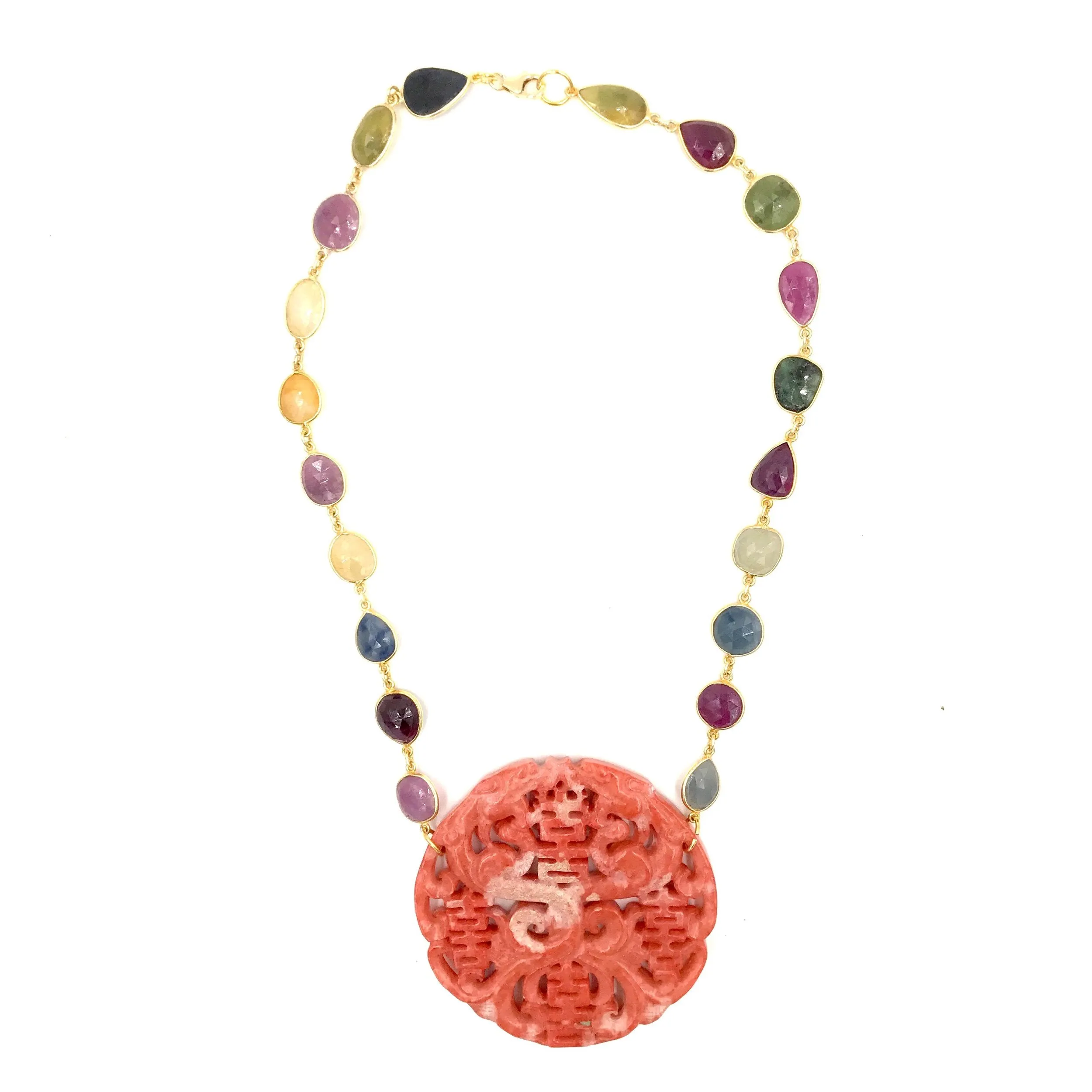 Ashley Gold Colored Sapphires in Sterling Silver with Large Jade Pendant