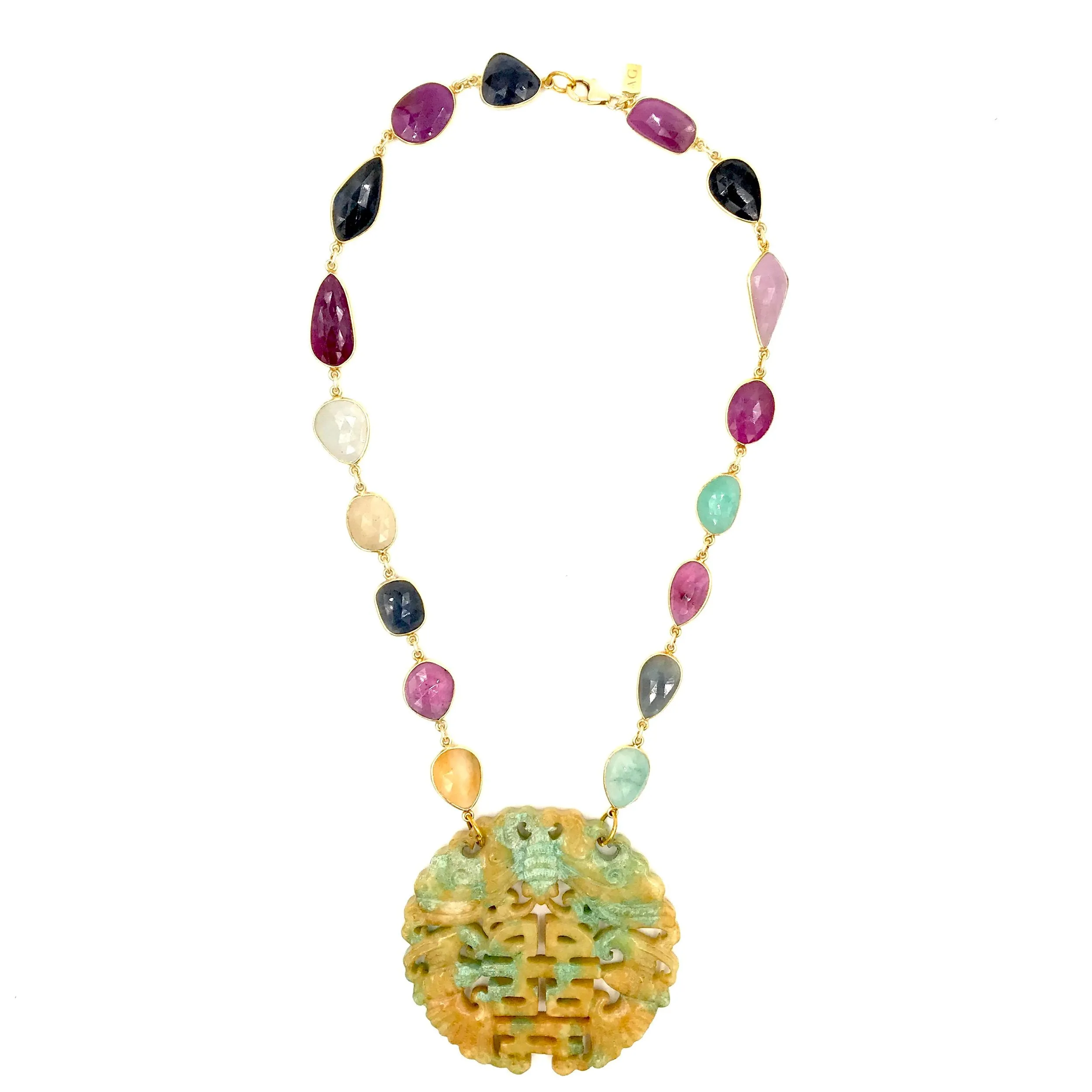 Ashley Gold Colored Sapphires in Sterling Silver with Large Jade Pendant