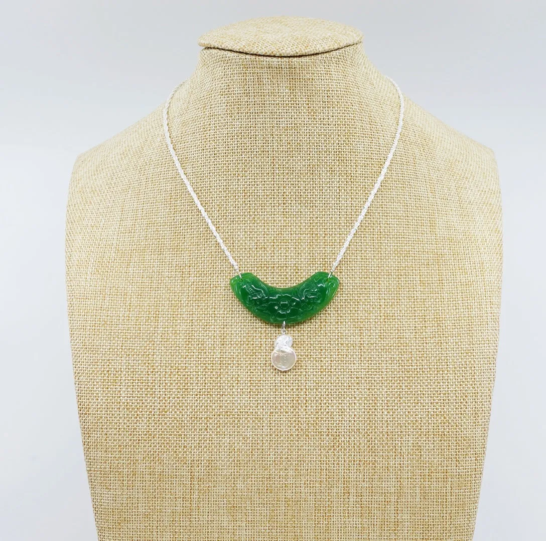 Auspicious Jade Flower Pendant Necklace