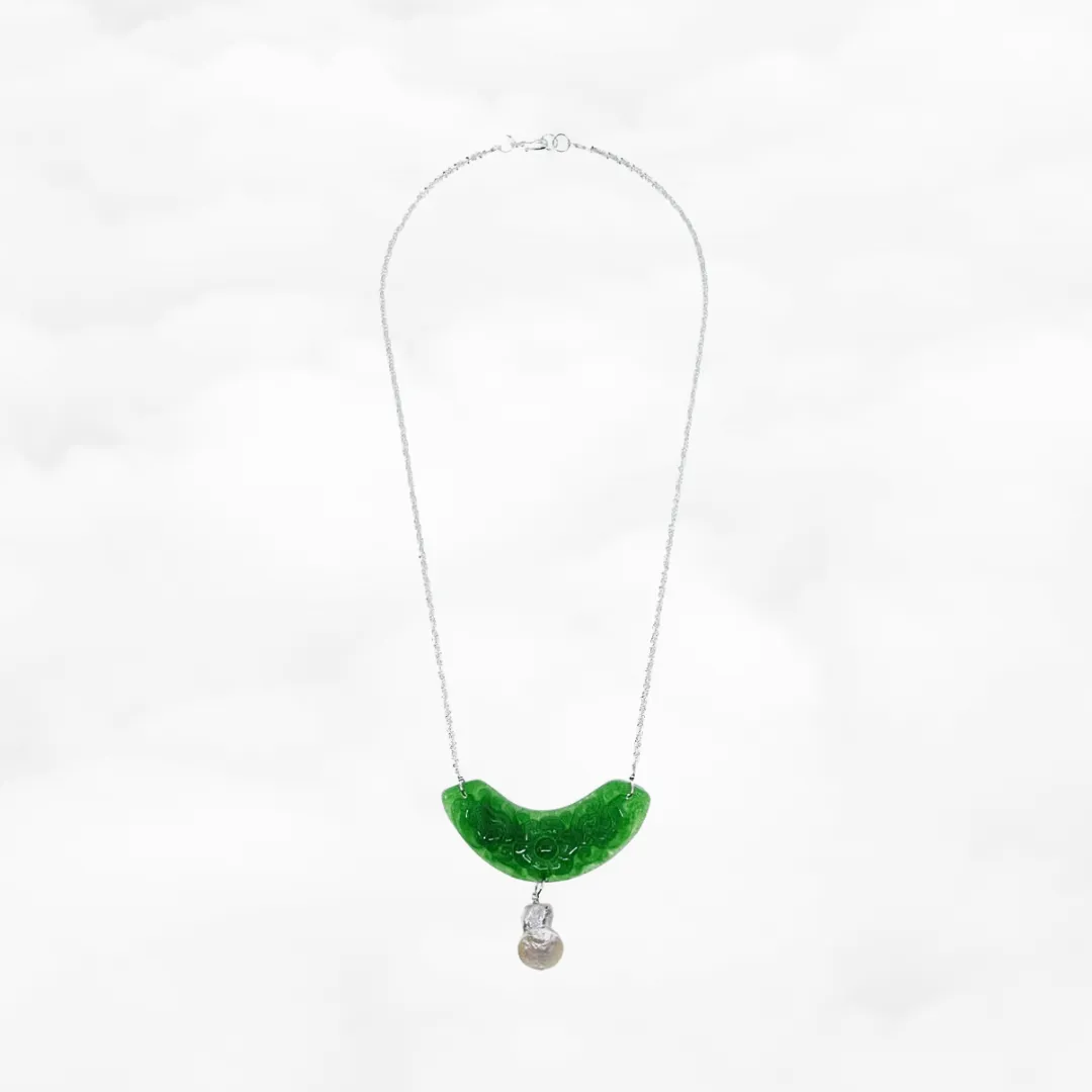 Auspicious Jade Flower Pendant Necklace