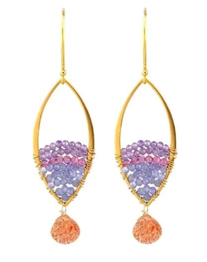 AVF Gold Sunstone, Tanzanite, Quartz & Amethyst Marquise Earrings (SI6719)