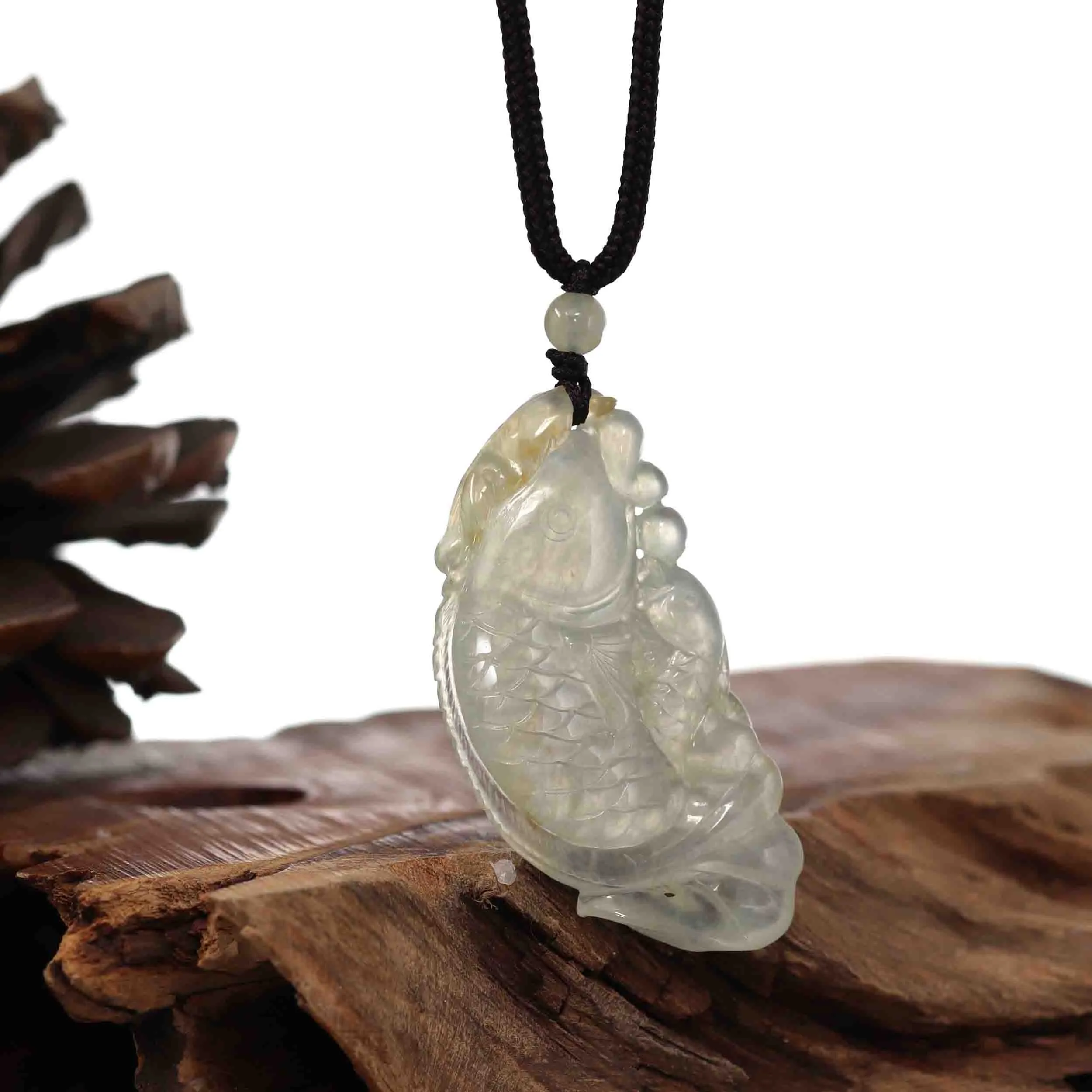 Baikalla™ Genuine Burmese Ice Jadeite Jade Fish Pendant Necklace