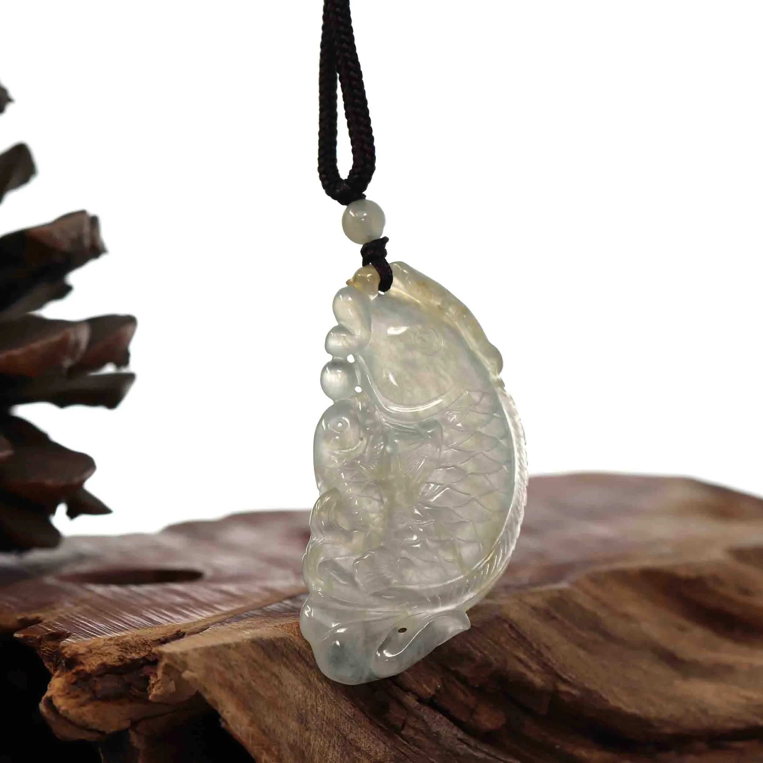 Baikalla™ Genuine Burmese Ice Jadeite Jade Fish Pendant Necklace