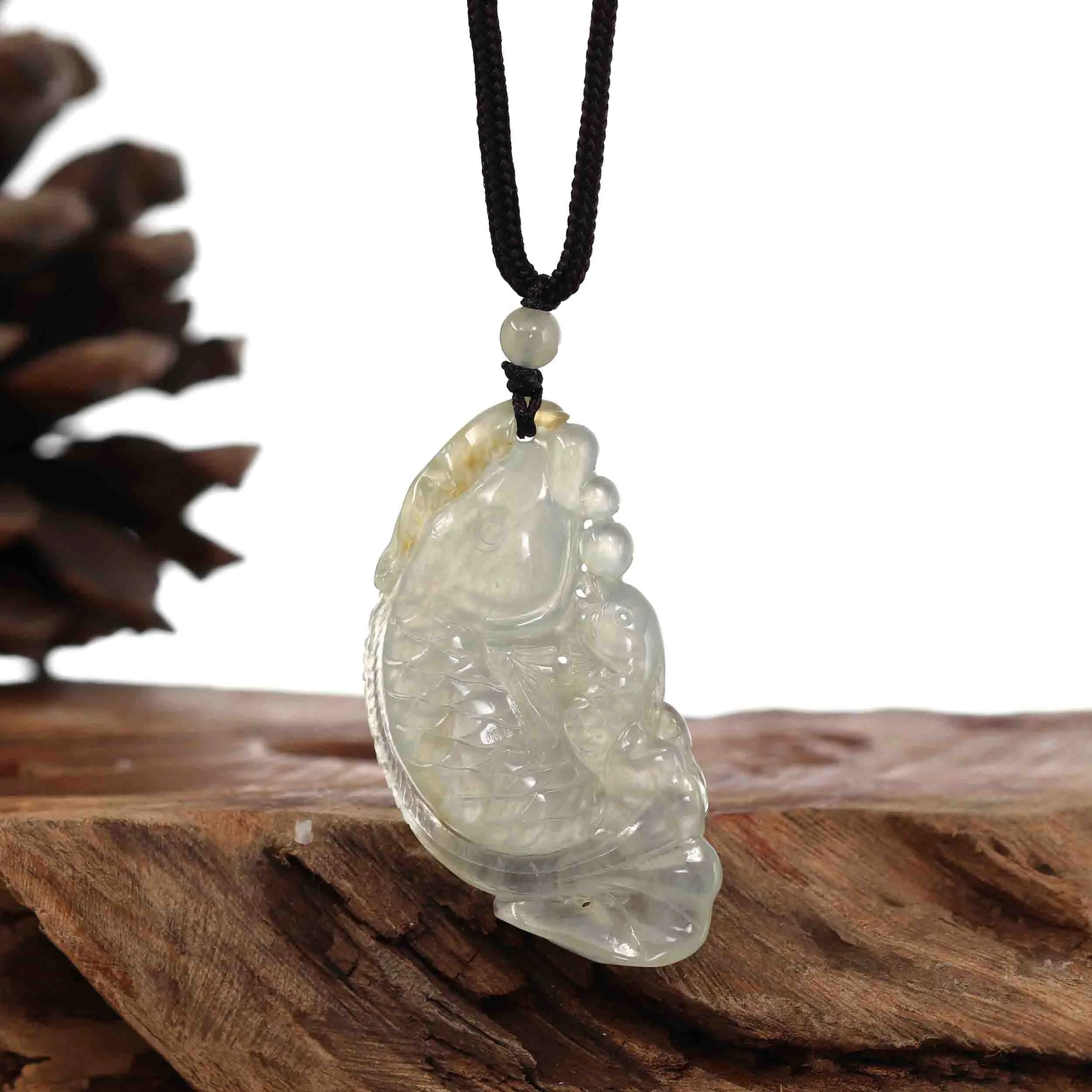 Baikalla™ Genuine Burmese Ice Jadeite Jade Fish Pendant Necklace