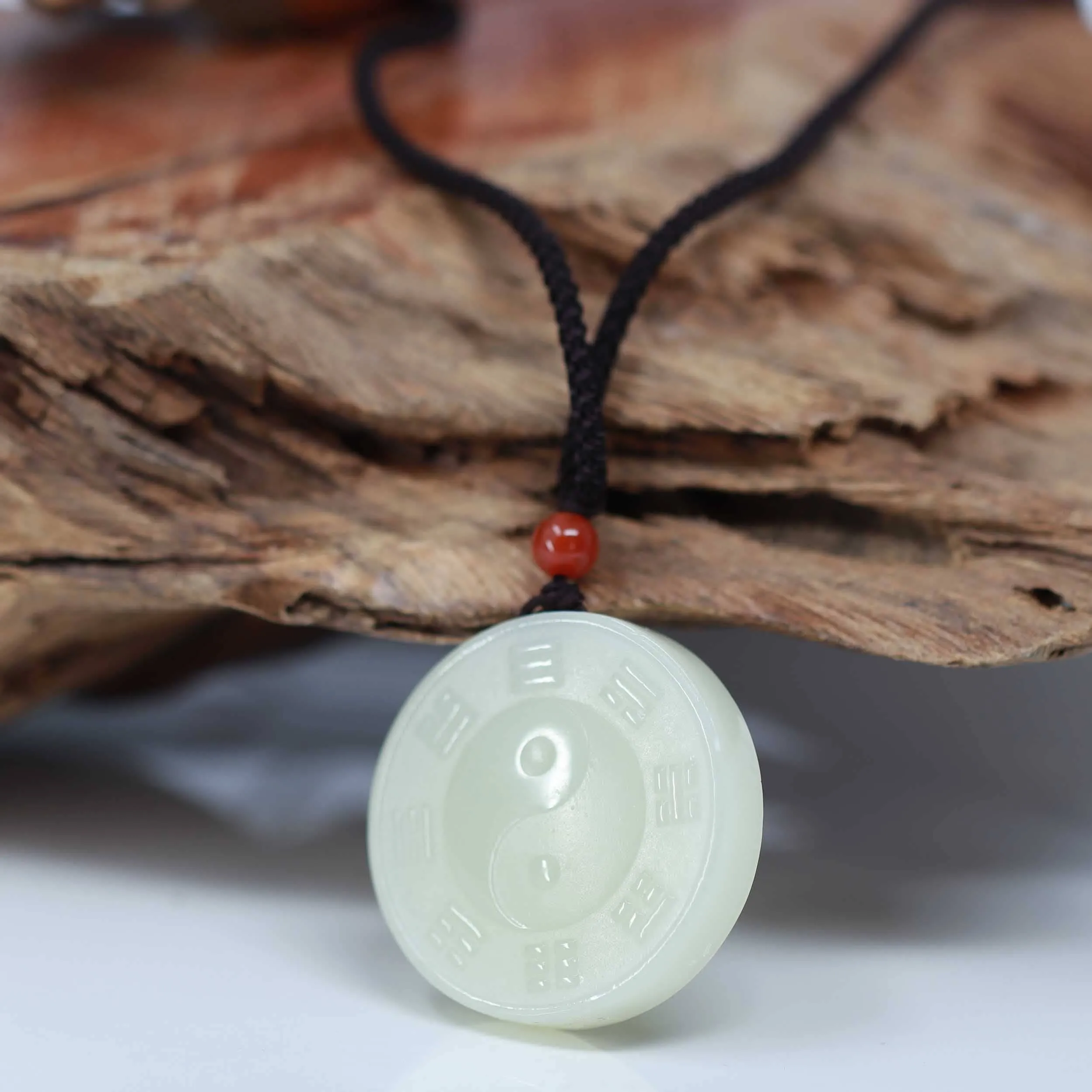 Baikalla™ "Classic Yin Yang" Genuine HeTian White Nephrite Jade Yinyang Pendant Necklace