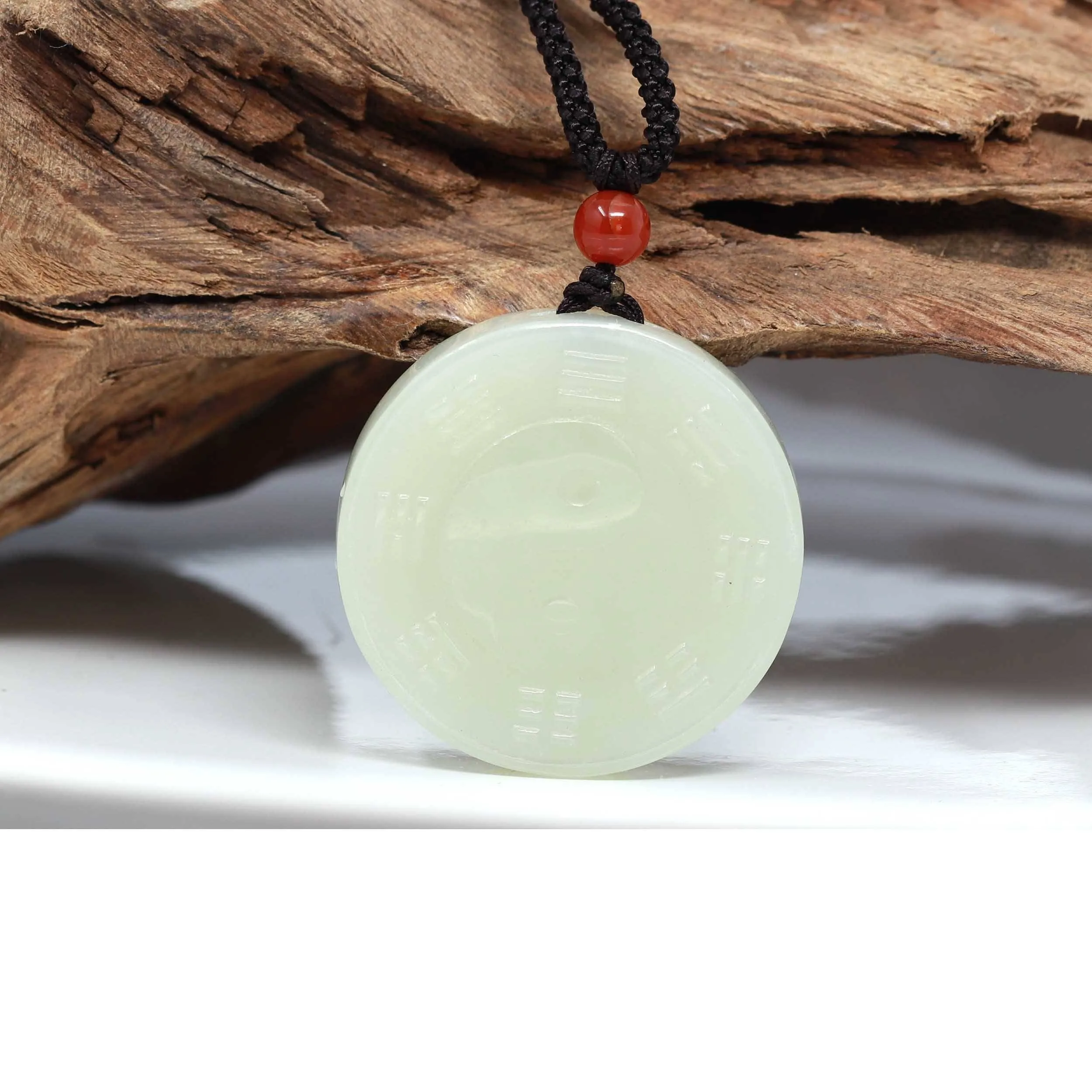 Baikalla™ "Classic Yin Yang" Genuine HeTian White Nephrite Jade Yinyang Pendant Necklace