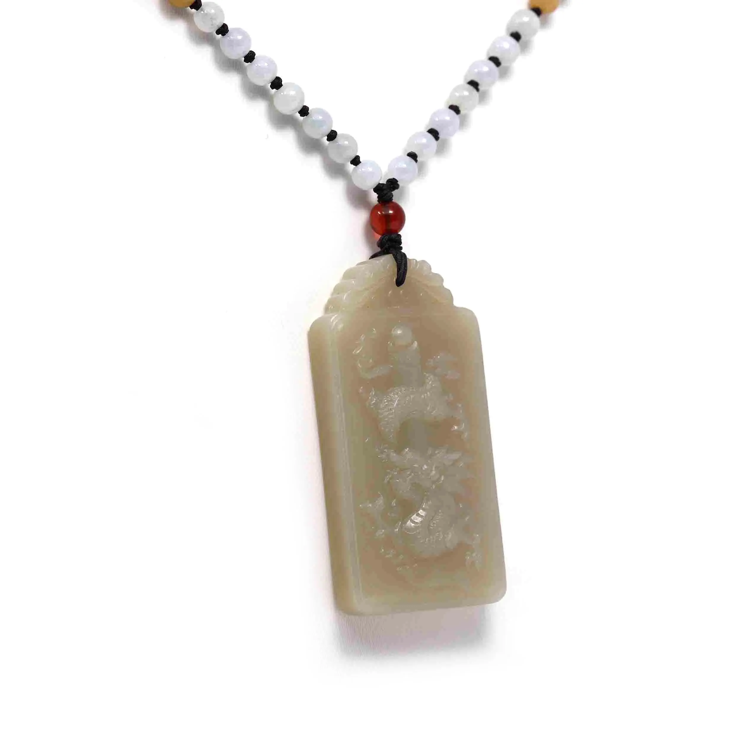 Baikalla™ "Dragon Rising" Genuine HeTian Yellow Nephrite Jade Dragon Pendant Necklace