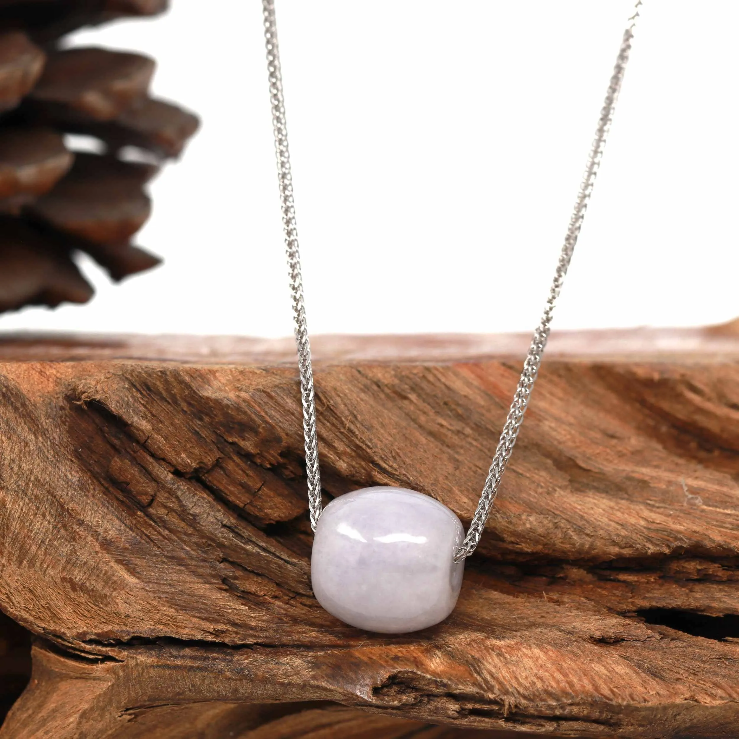 Baikalla™ "Good Luck Button" Necklace Light Lavender Jade Lucky TongTong Pendant Necklace