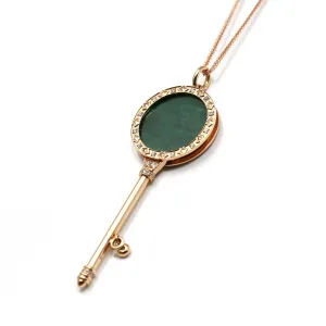 Baikalla™ "Lucky Key" 18k Rose Gold Jadeite Jade Key Pendant Necklace With Diamond