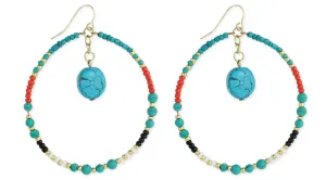 Beaded Round & Turquoise Drop Earring