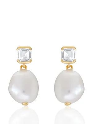 Bella baroque pearl drop earrings in gold and white topaz