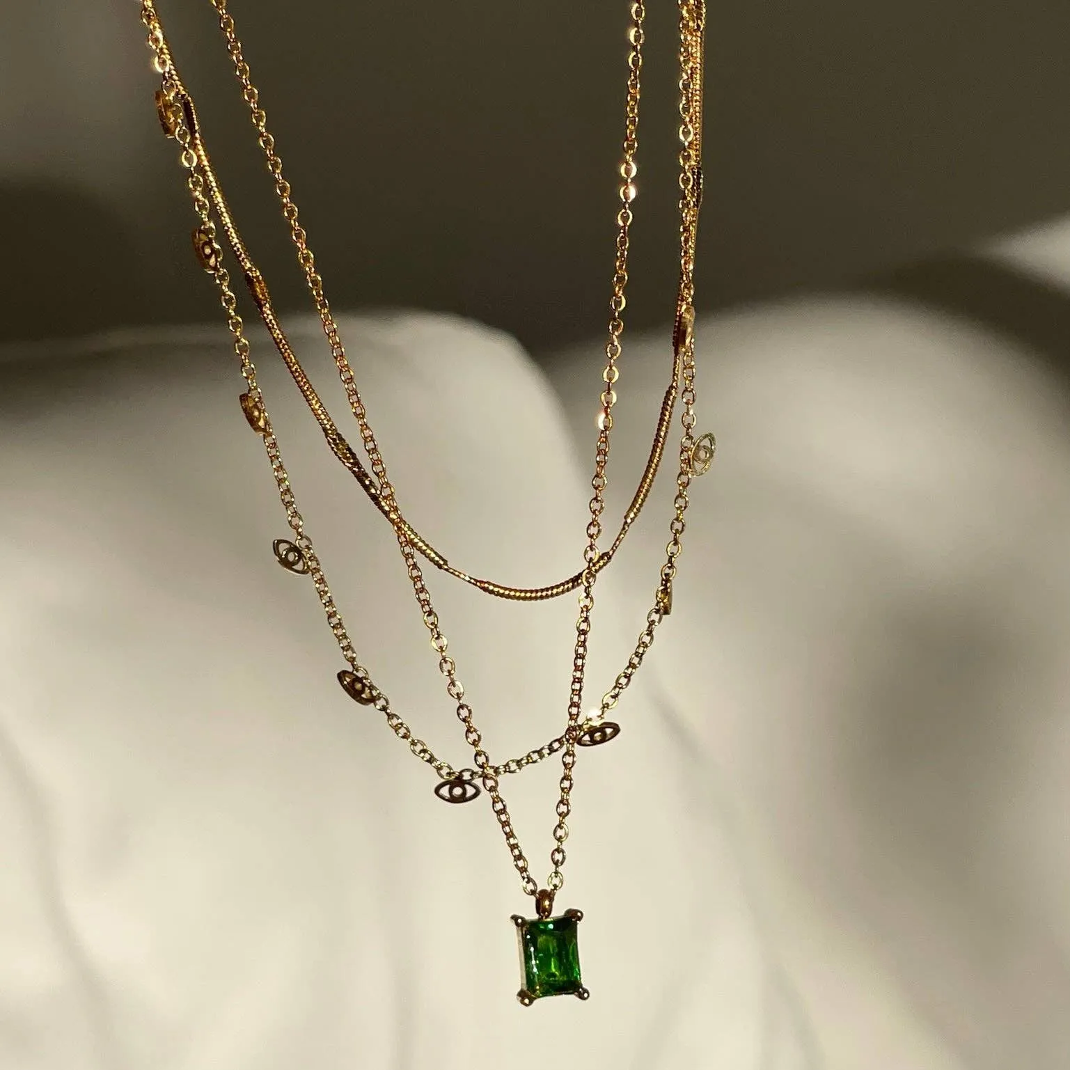 Bethany Baguette Emerald Pendant Necklace Gold