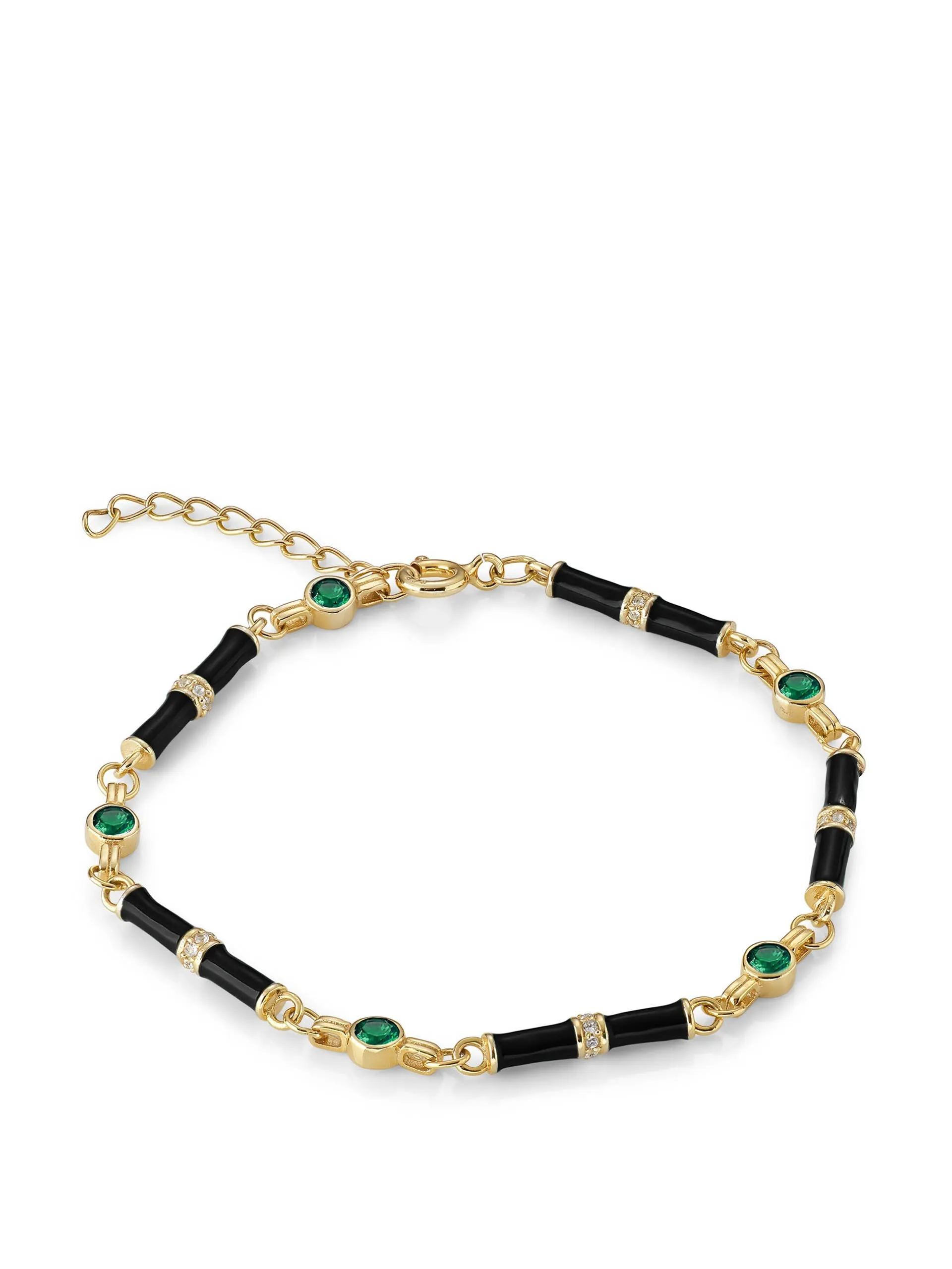 Black enamel Marlowe bracelet with emerald green stone