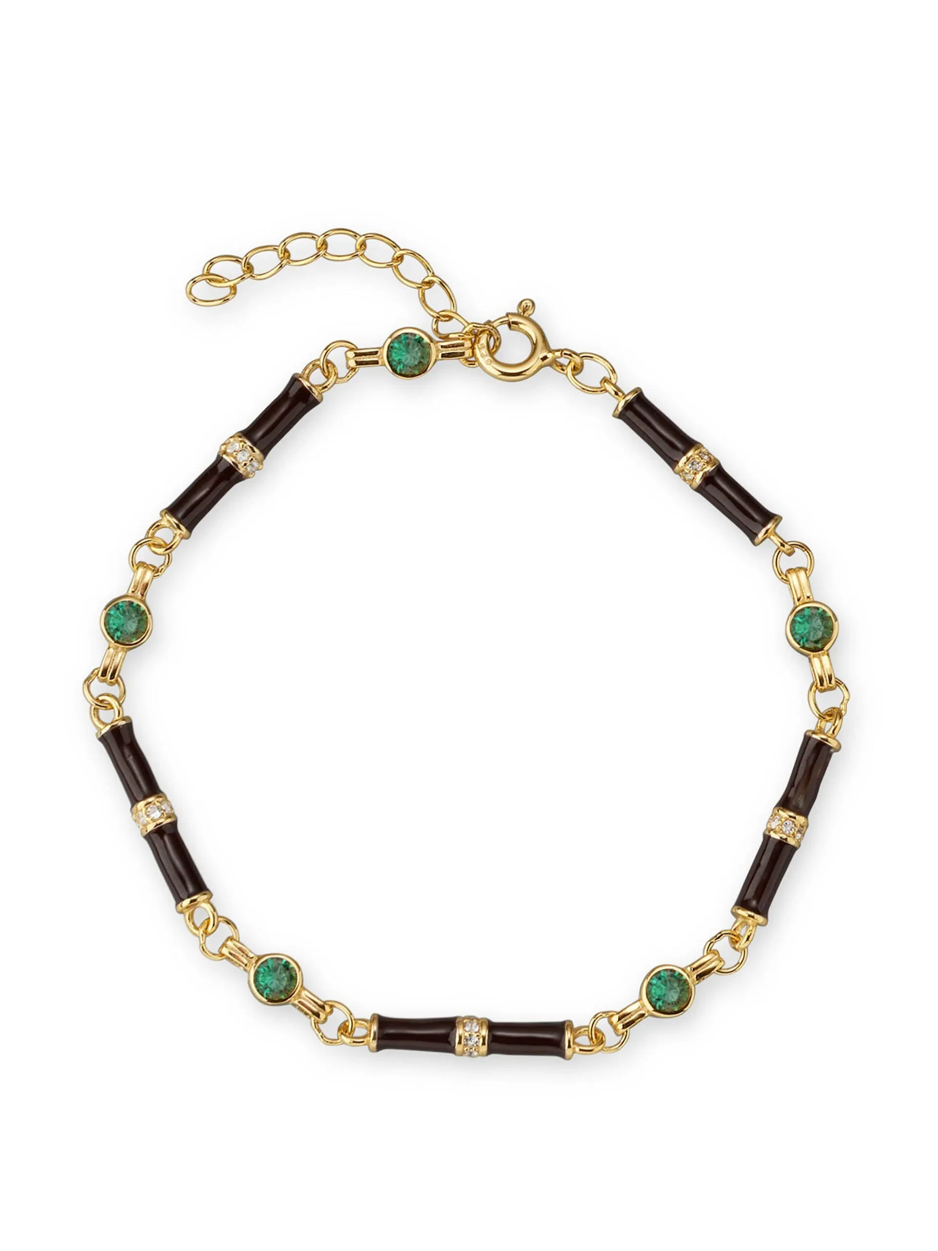 Black enamel Marlowe bracelet with emerald green stone