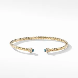 Cable Spira® Bracelet in 18K Gold with Hampton Blue Topaz and Diamonds, 3mm