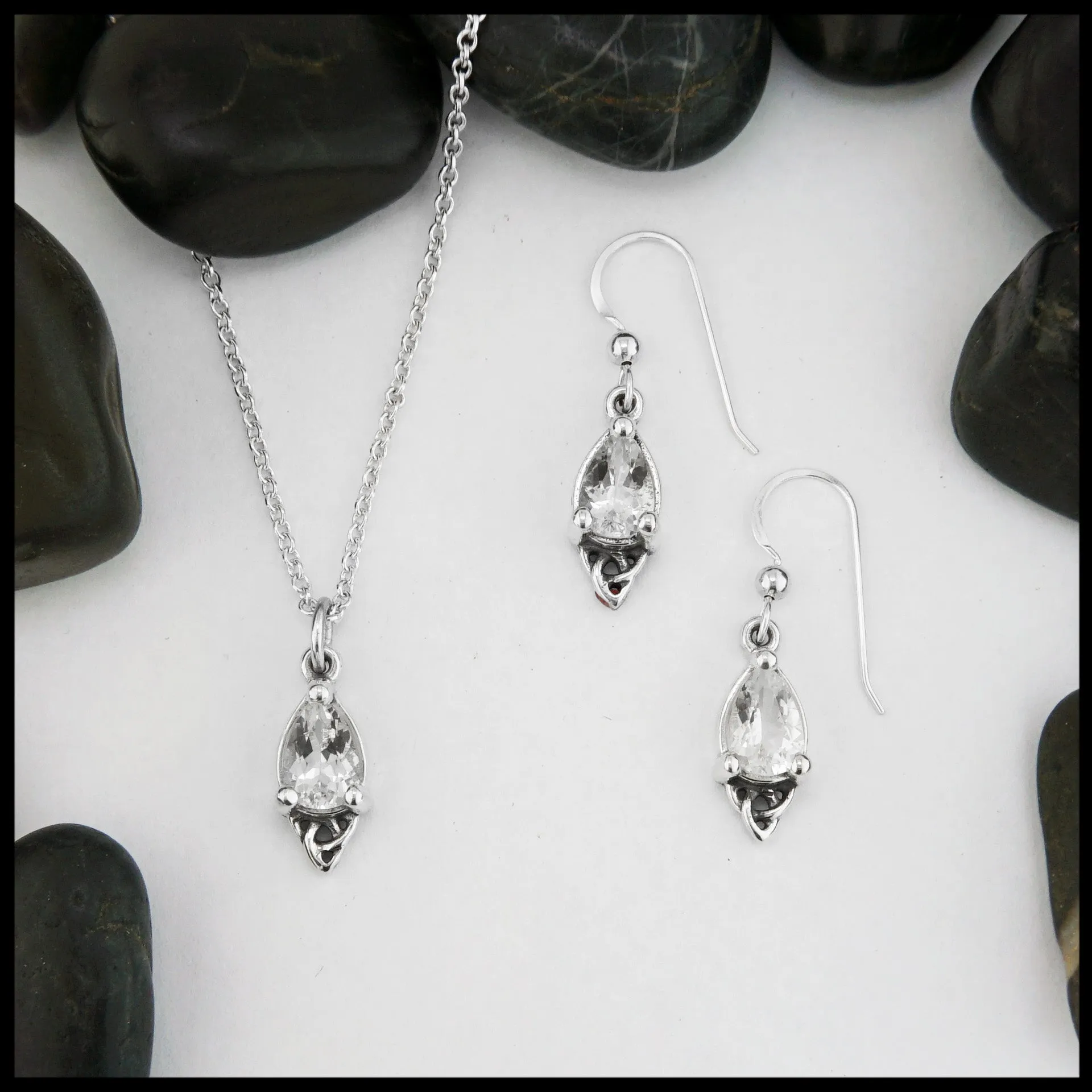 Celtic Goddess Pendant and Earring Set with Quartz