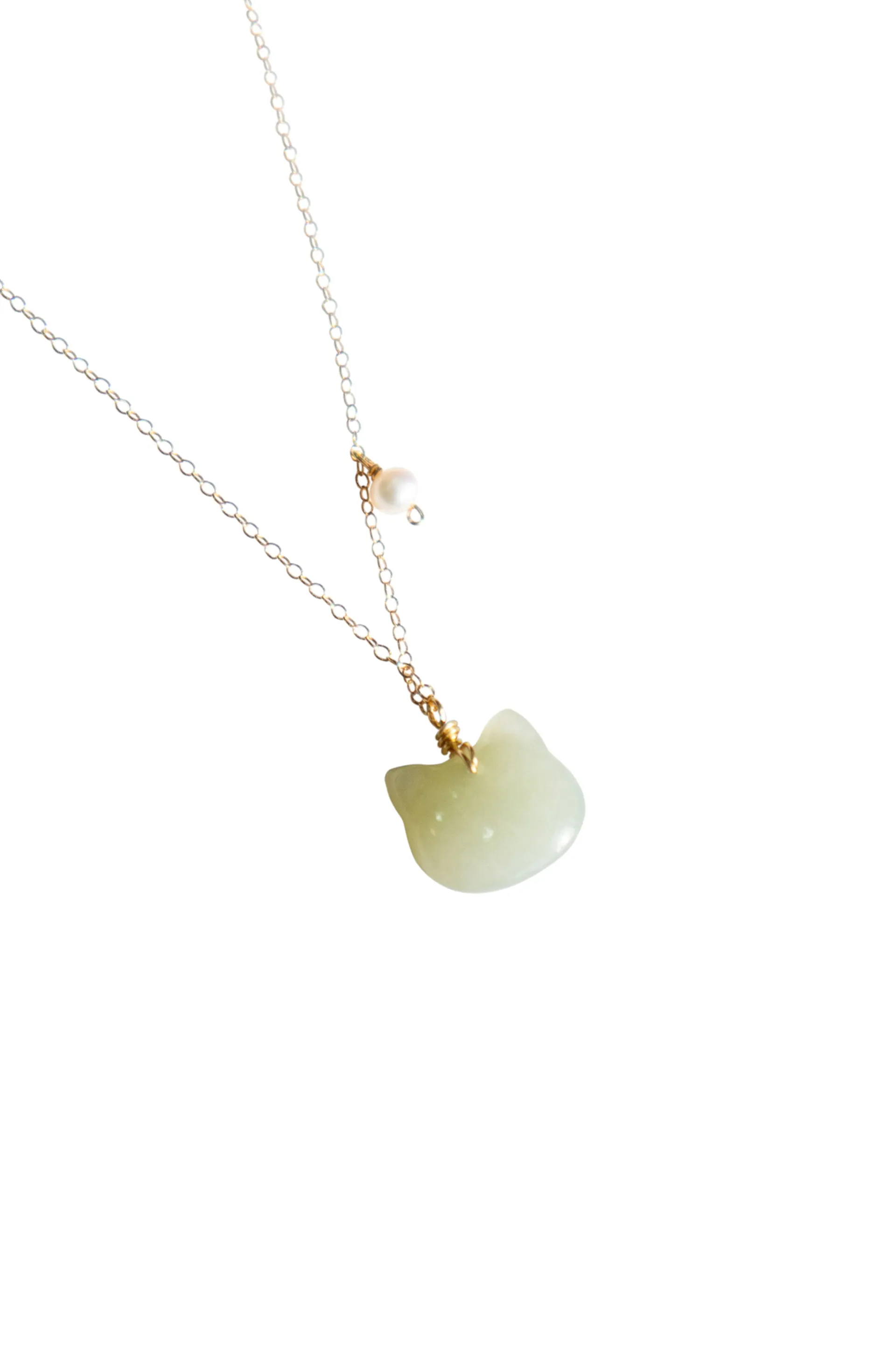 Choupette — Cat green jade pendant necklace