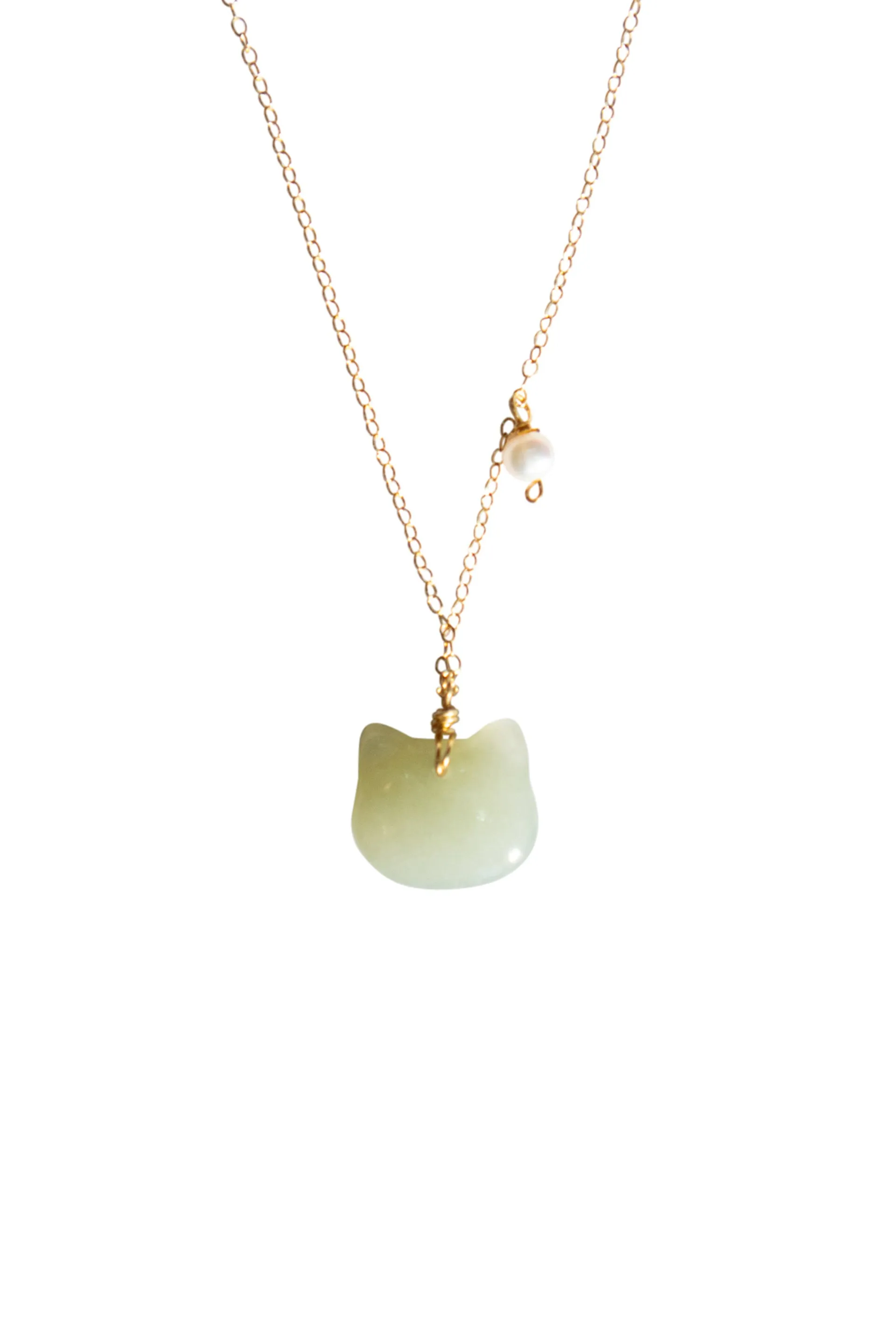 Choupette — Cat green jade pendant necklace