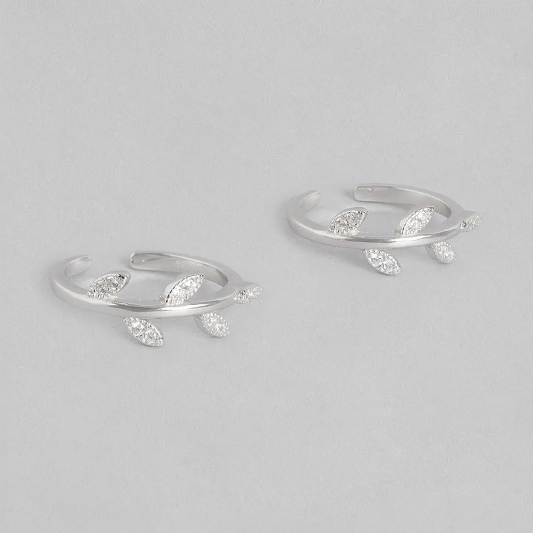 Classy CZ Leaf Rhodium Plated 925 Sterling Silver Toe Rings