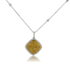 Concave Yellow Diamond with Diamond Halo Necklace