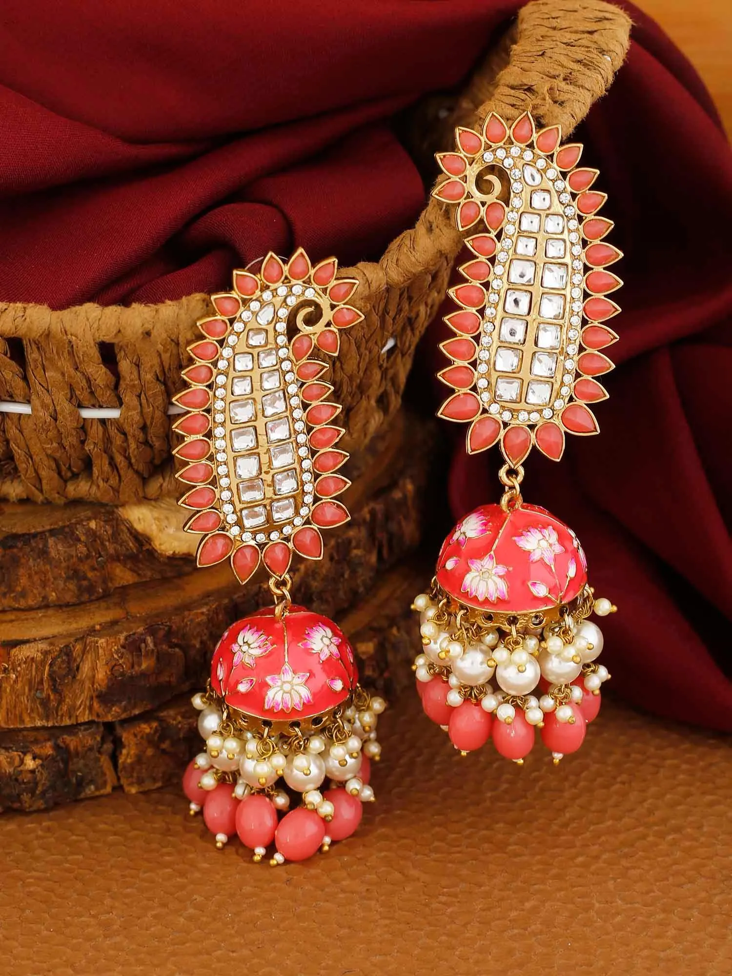 Coral Kaashi Jhumkis