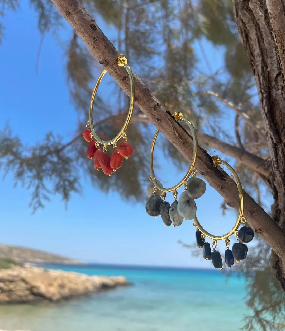 Coral Reef Hoop Earrings Gold Plated