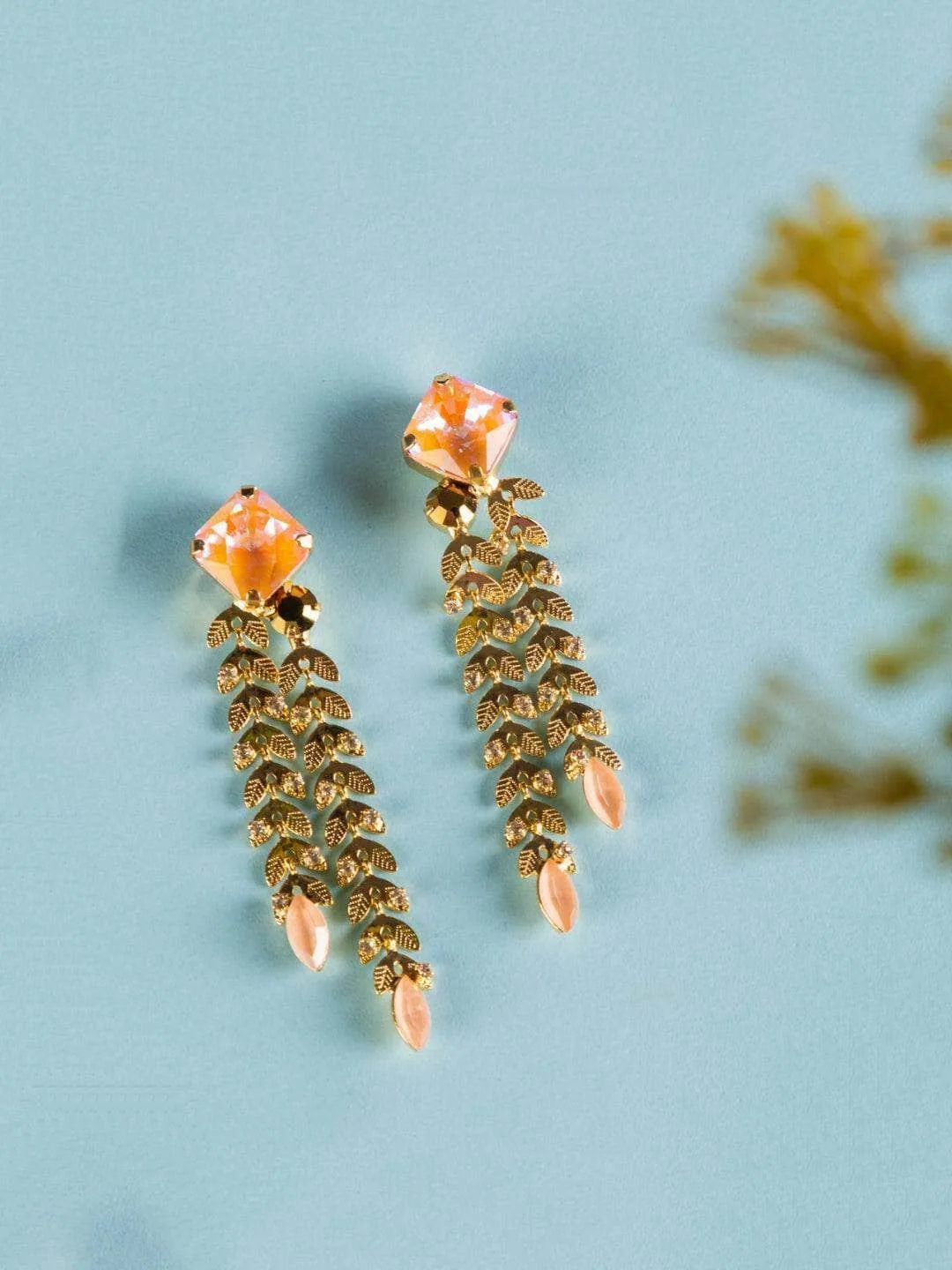 Crystal Double Trail Earrings Pink