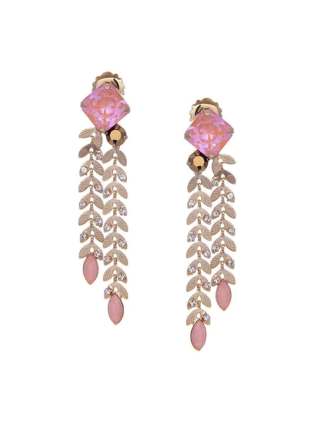 Crystal Double Trail Earrings Pink