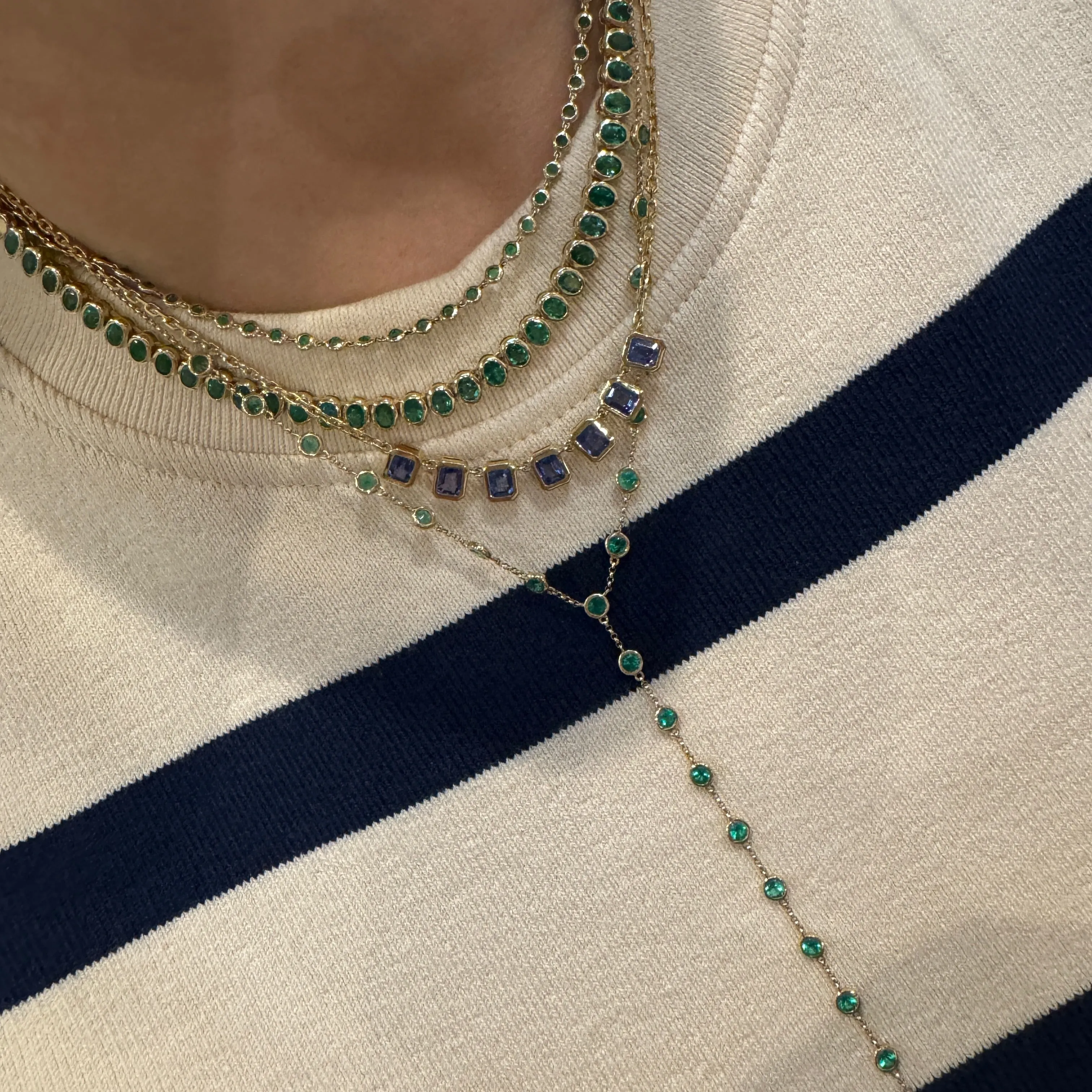 Dainty Bezel Set Emerald Chain Necklace