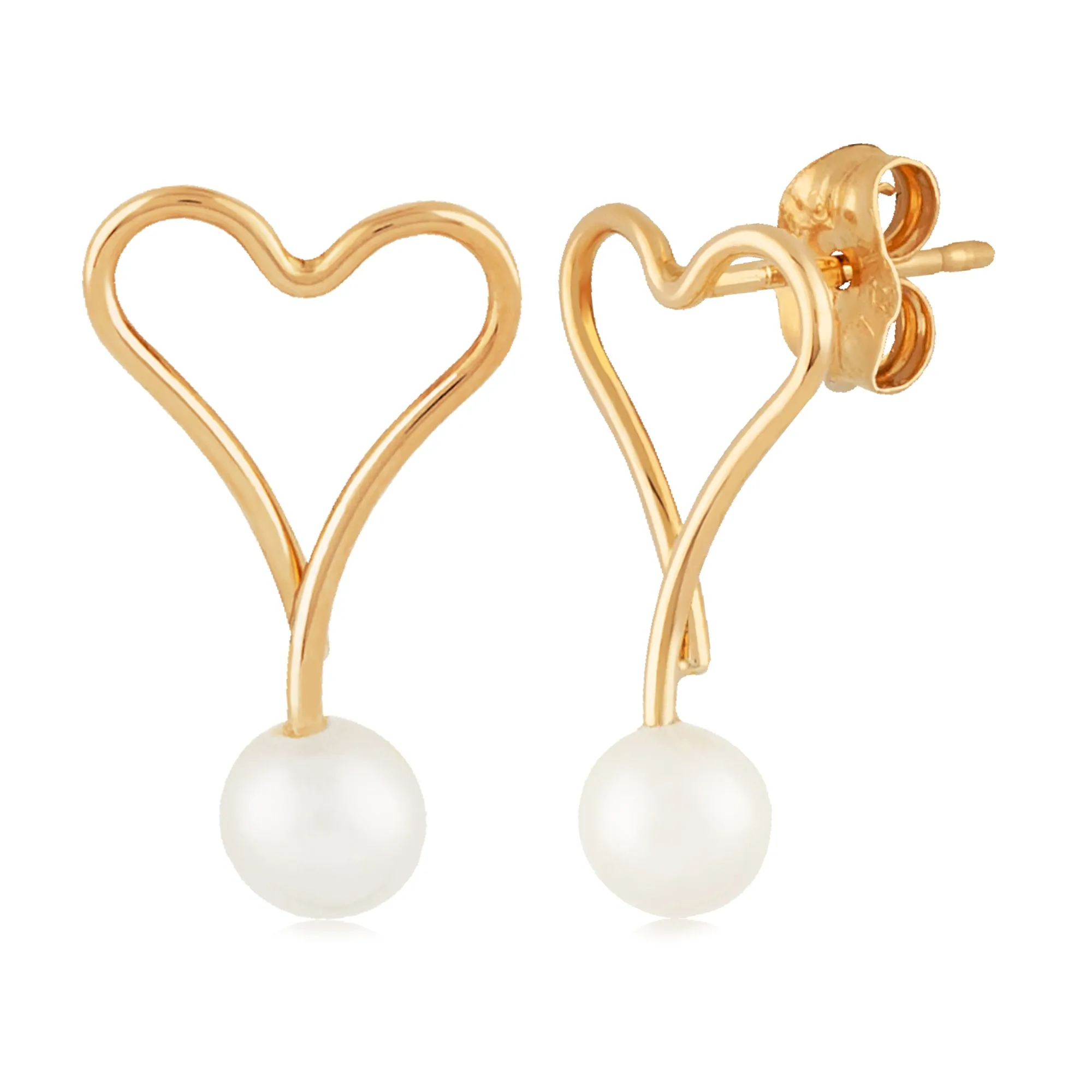 Dainty Heart Pearl Stud Earrings