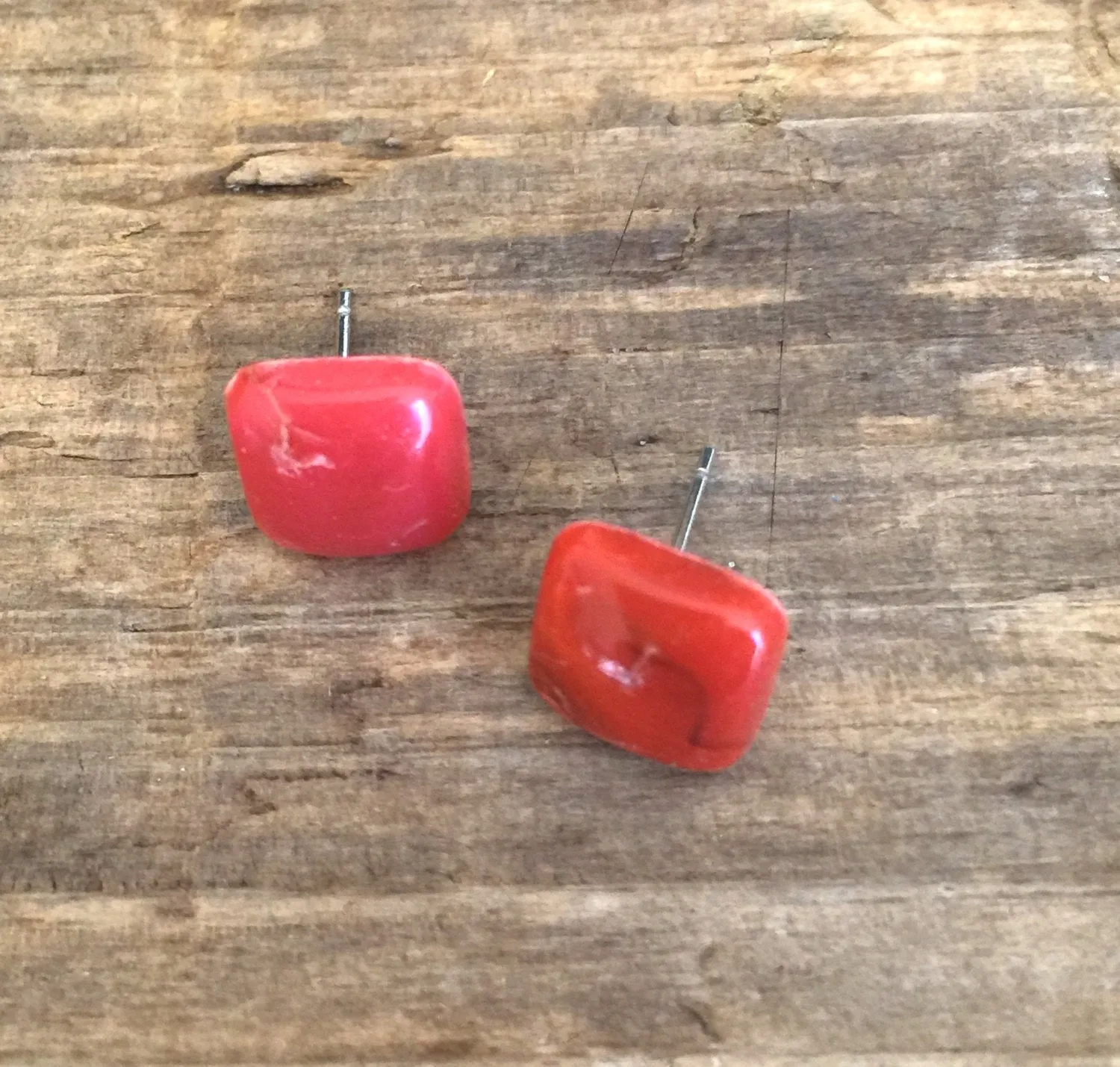 Dark Coral Flat Square Stud Earrings