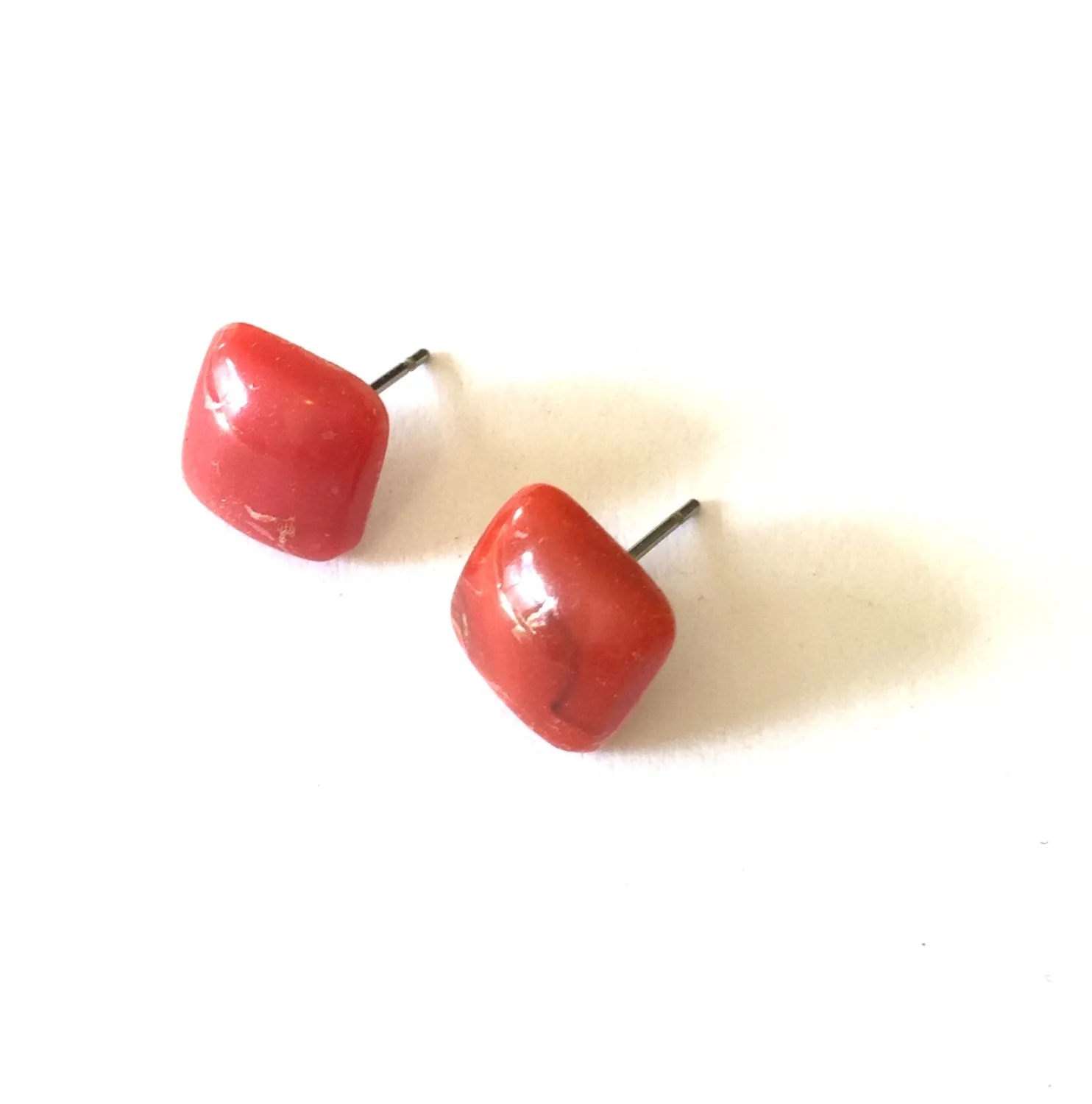 Dark Coral Flat Square Stud Earrings