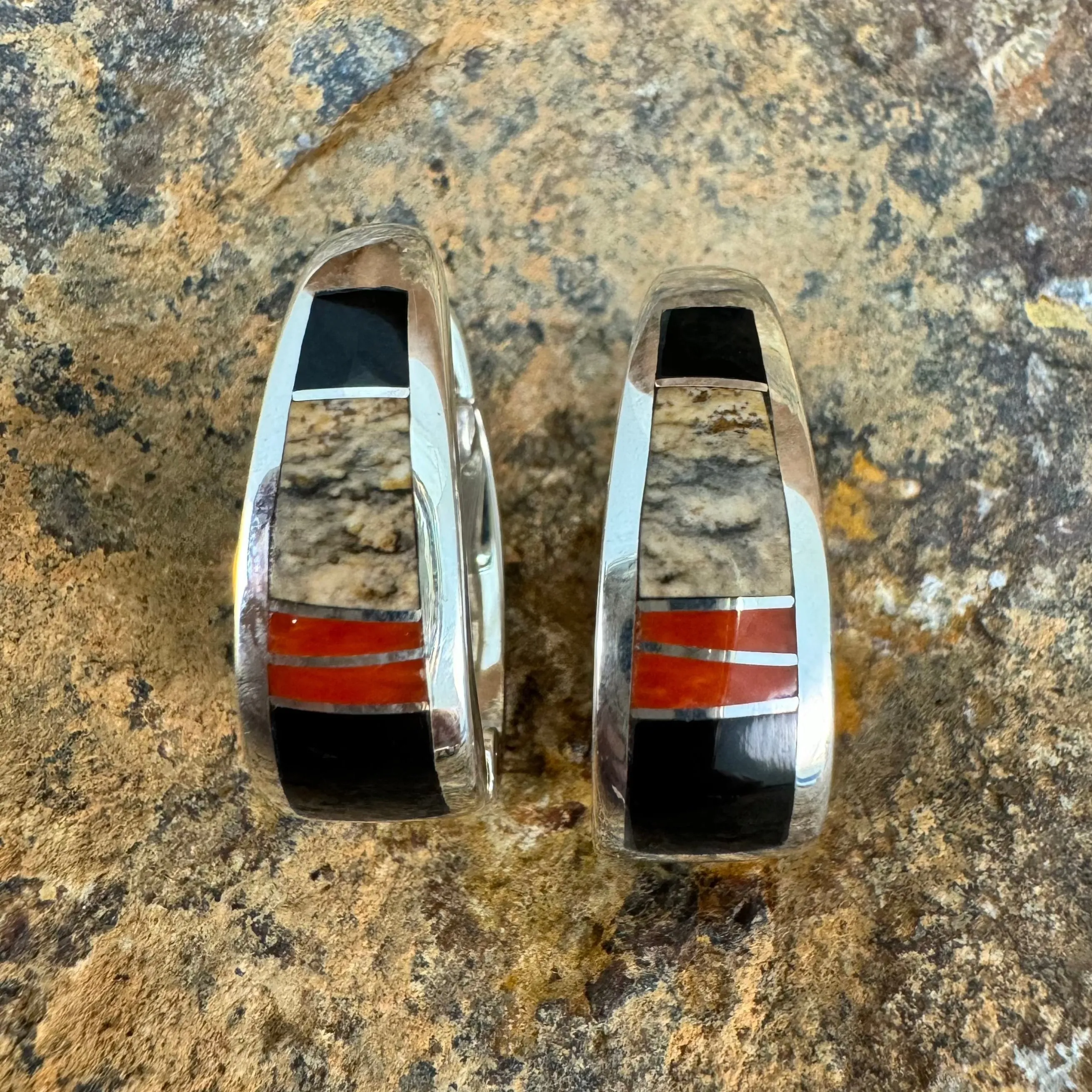 David Rosales Fire Creek Inlaid Sterling Silver Earrings Huggie