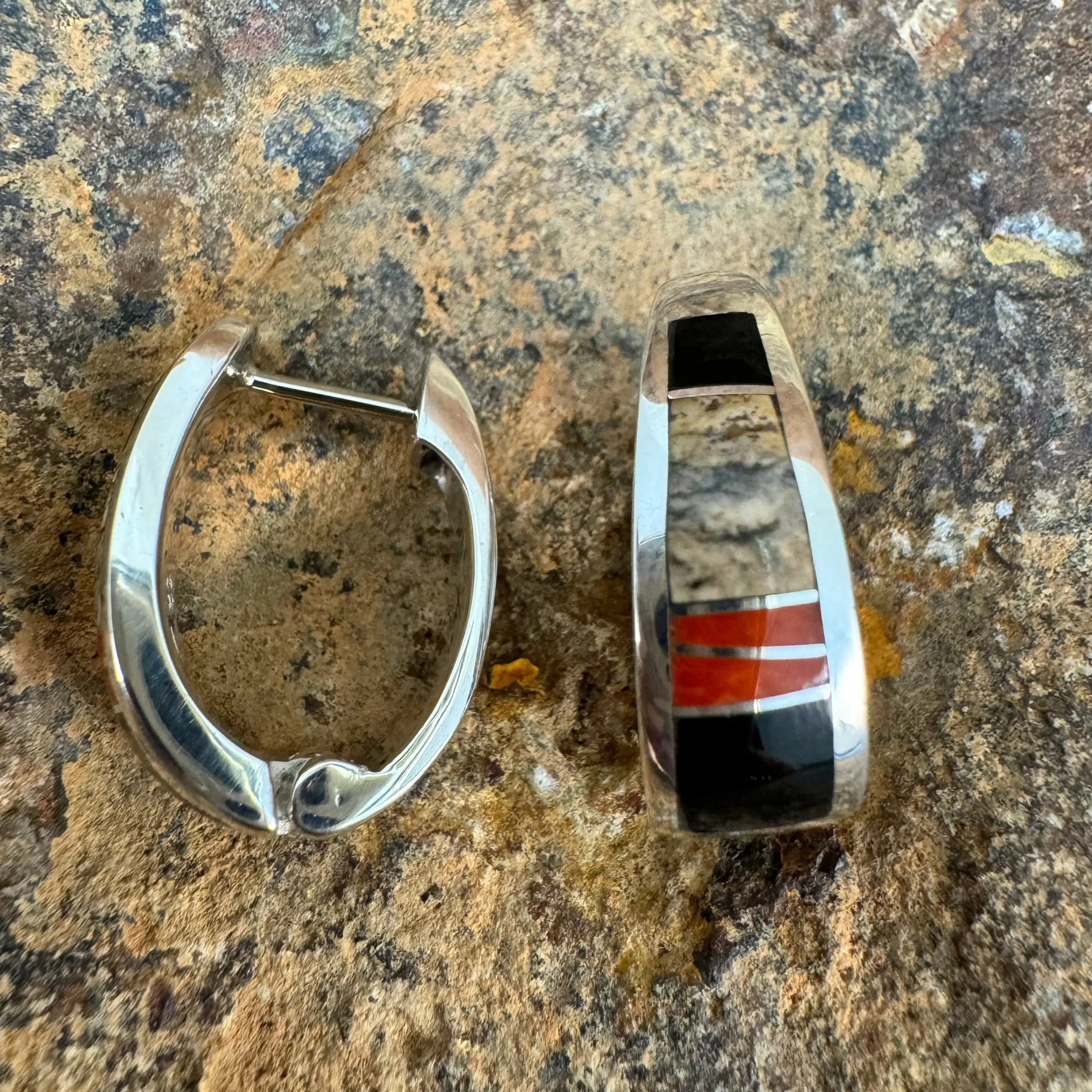 David Rosales Fire Creek Inlaid Sterling Silver Earrings Huggie